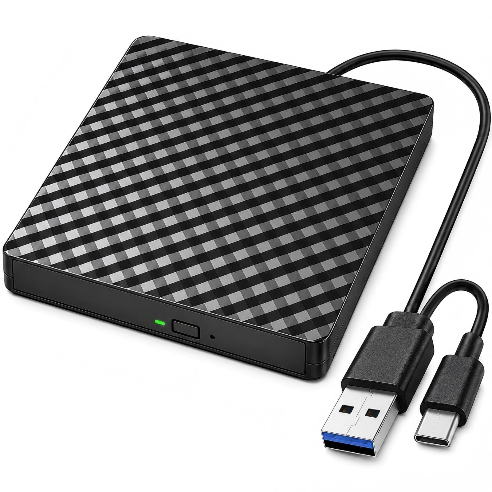 Lecteur CD DVD Externe pour PC, USB 3.0 et USB-C Graveur DVD Externe,Plug and Play CD/DVD +/-RW Drive, Mince DVD Player,Haute Vitesse 5Gbps pour MacBook Windows 11/10/8/7/XP Linux OS
