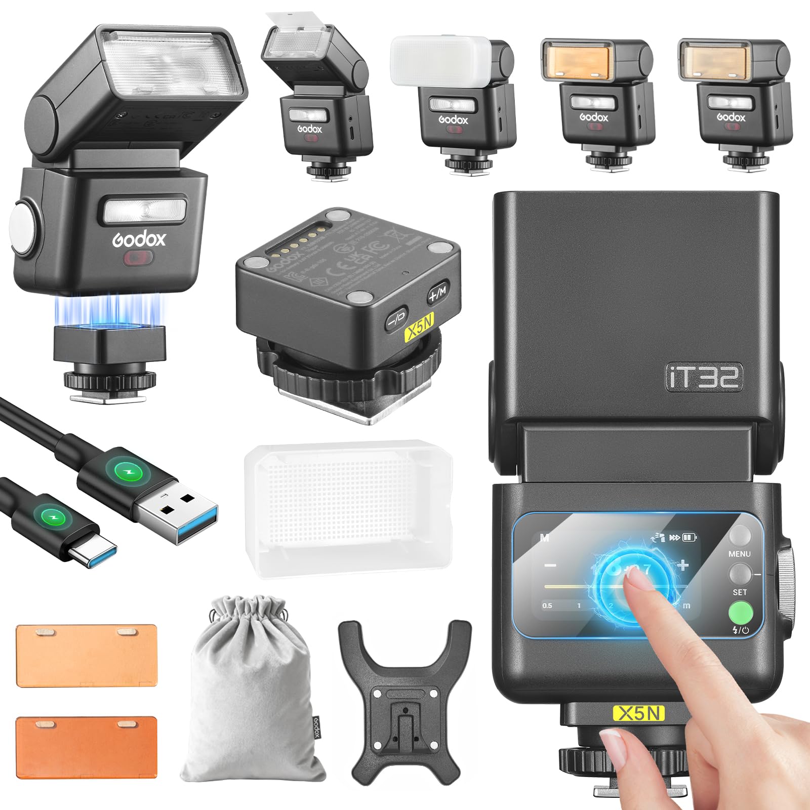 Godox IT32 Flash per Fotocamera TTL con Trigger X5N per Nikon Camera 2.4G GN18 510 Flash a Piena Potenza Touchscreen Riflettore Integrato Luce LED Filtro Colore Magnetico