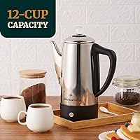 Vista 4 de Elite Gourmet EC812 Cafetera eléctrica de 12 tazas con función de mantener caliente, perilla de progreso de preparación transparente, mango de tacto