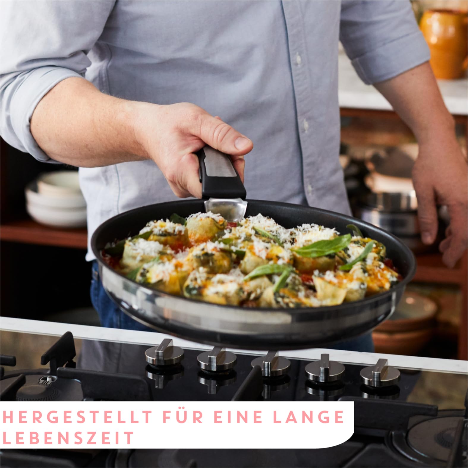 Jamie Oliver by Tefal Ingenio 3-teiliges Pfannenset abnehmbarer Griff, 24/28 cm, stapelbar, platzsparend, Pfannenset Induktion mit Antihaftversiegelung, einfache Handhabung und Reinigung, L97691