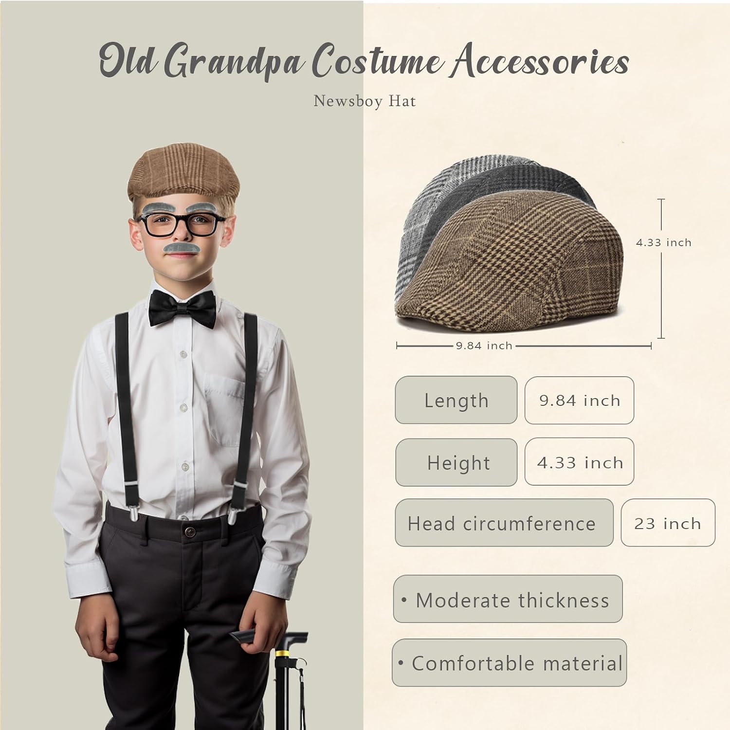 Patemby Old Man Costume for Kids, 100 Day of School Old Man Costume Toddler Dress Up for Boys Grandpa Costume Accessories Set