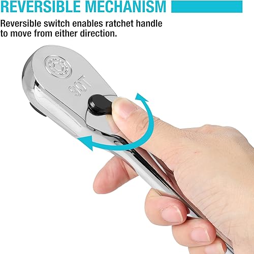 Miniatura 14 de DURATECH Trinquete de mango extra largo de 3/8 pulgadas, llave de trinquete de 90 dientes con mango de 12 pulgadas y cabeza cerrada a prueba