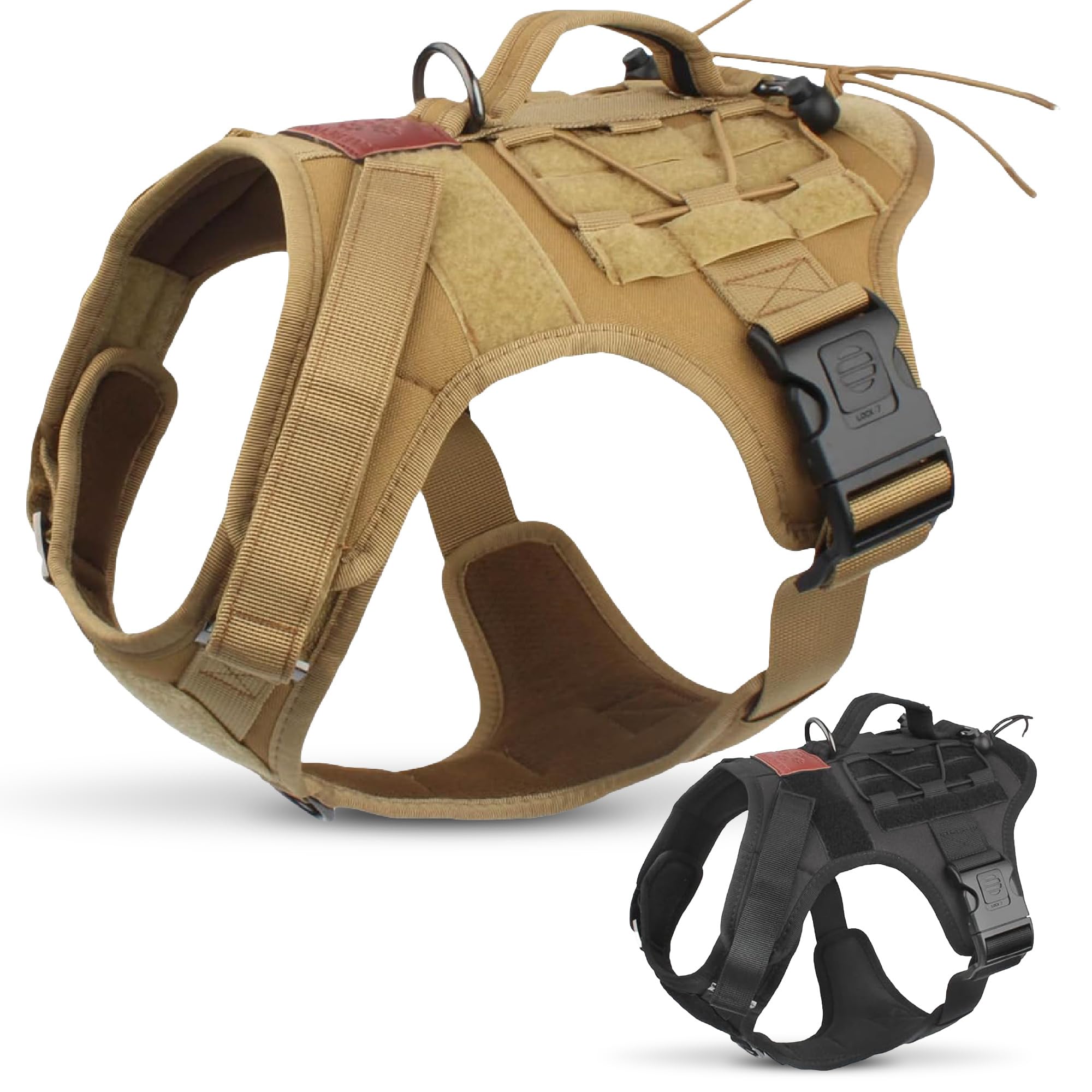 Albcorp Tactical Dog Vest Harness – Military MOLLE Modular System - No-Pull Service Dog Vest, Front Leash Clip with Hook & Loop Panels, Padded Handle, for Medium, Large Dogs - Coyote Brown, Medium
