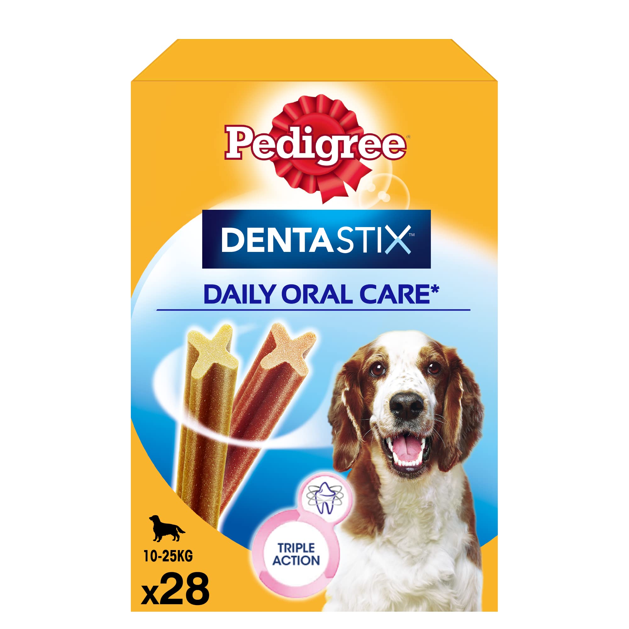 Pedigree Dentastix Snack pour l'hygiène buccale pour chien moyen de 10 à 25 kg, 180 g, 112 pièces, 28 unités, lot de 4
