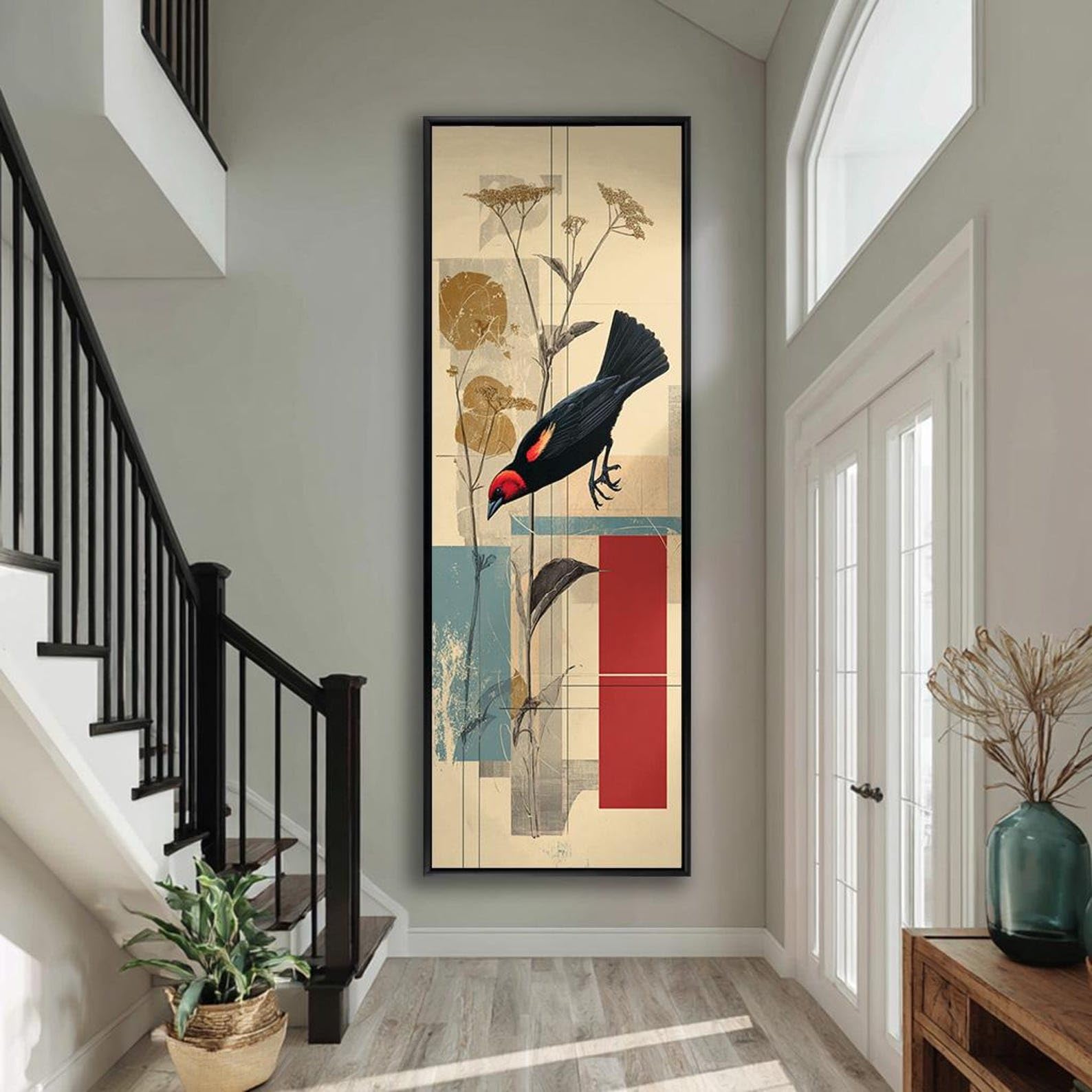 XBTYKPB Narrow Hallway Nature Artwork, Tall Thin Canvas Wall Art for Living Room, Tall Bird Art, Wall Decor, Slim Corridor Print(35x105cm/Frameless)