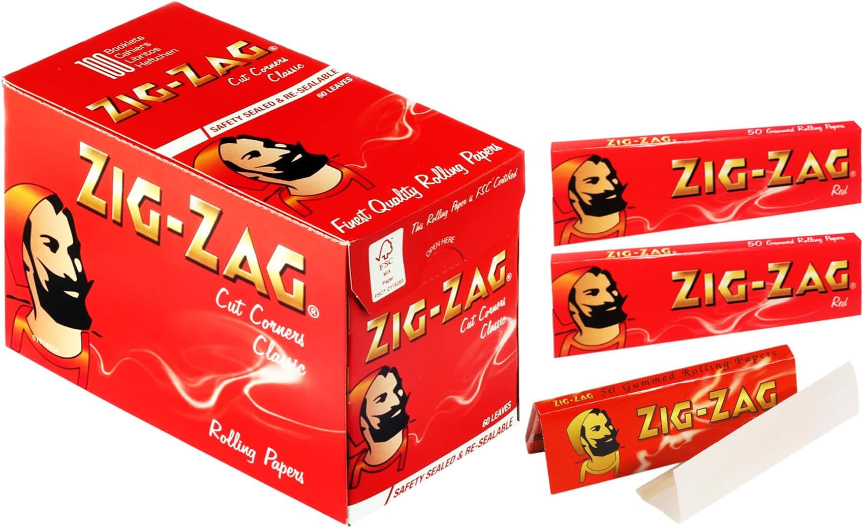 NTI 1200 x ZIG ZAG RED Standard Rizla ROLLING Papers Tobacco Cigarette Smoking Filter Tips UK FREE P&P