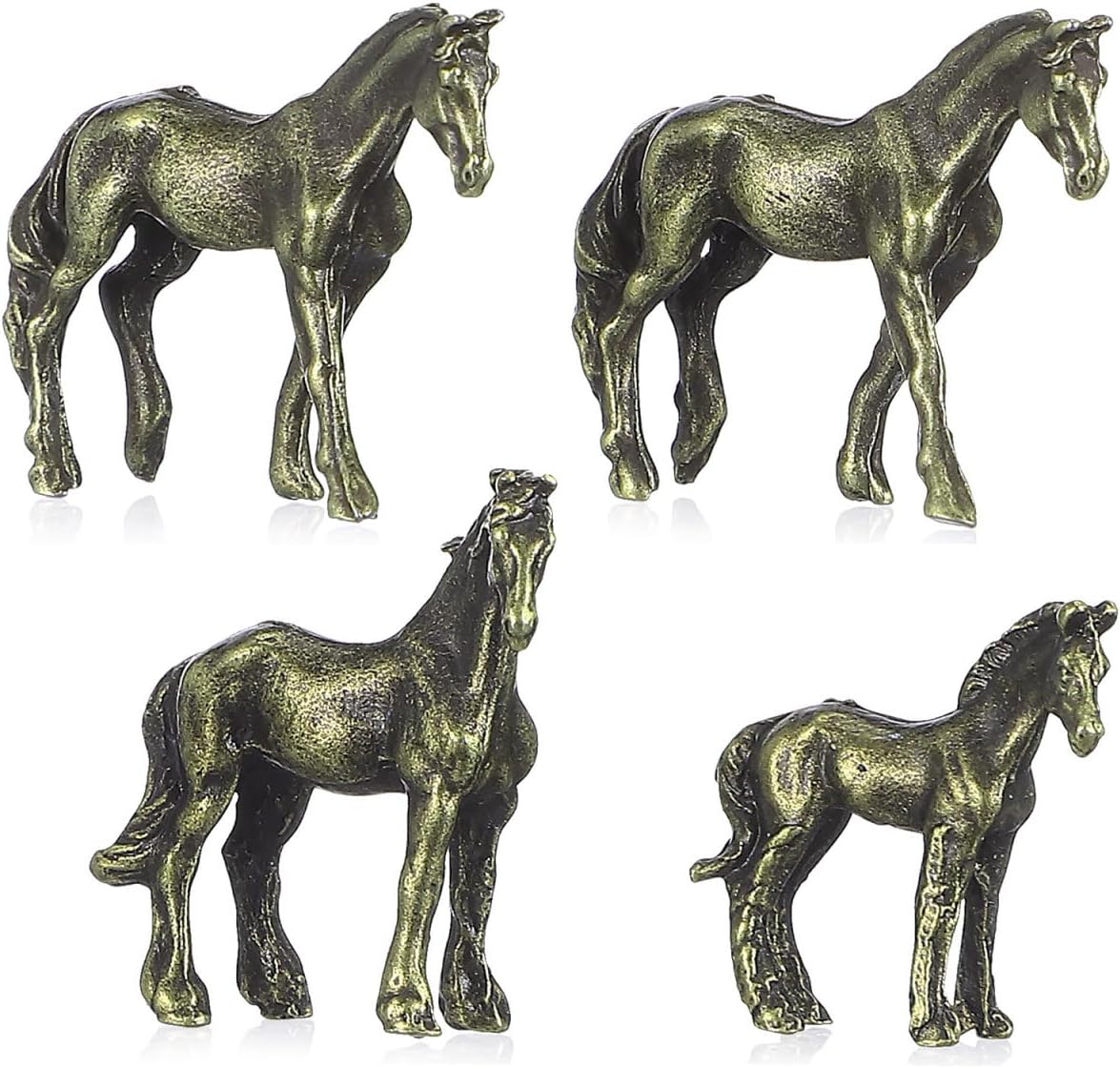 Luxshiny 4 Pcs Miniature Horse Figurines Copper Alloy Decor