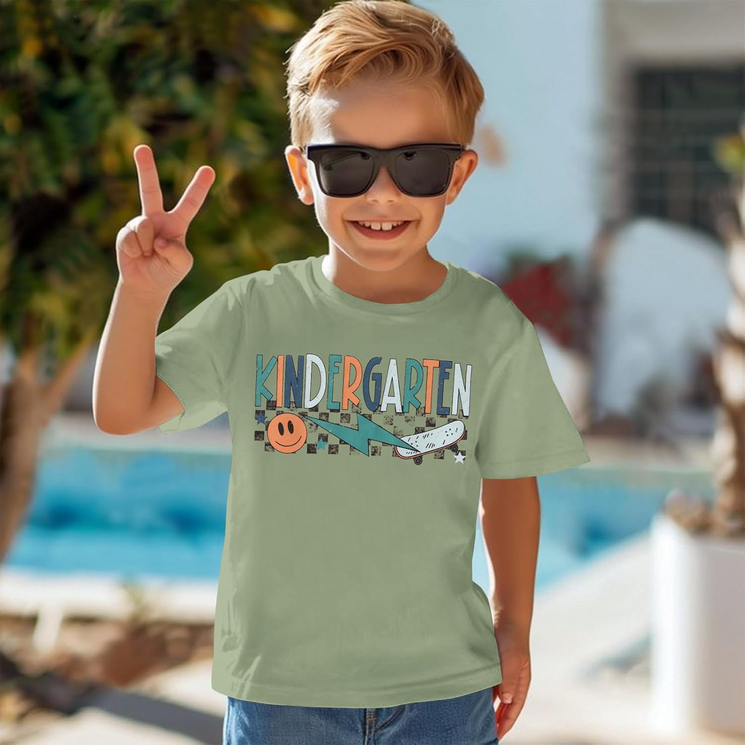 Kindergarten Shirts for Boys Toddler Back to School T-Shirt First Day of School Outfits Skateboard Retro Tees Tops