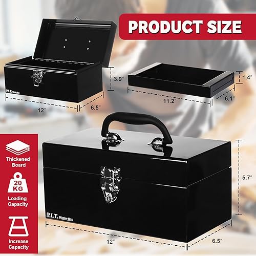 Miniatura 2 de P.I.T. Caja de herramientas de 12 pulgadas, pequeña caja de herramientas portátil de acero con cierre de pestillo de metal para el hogar, almacén,