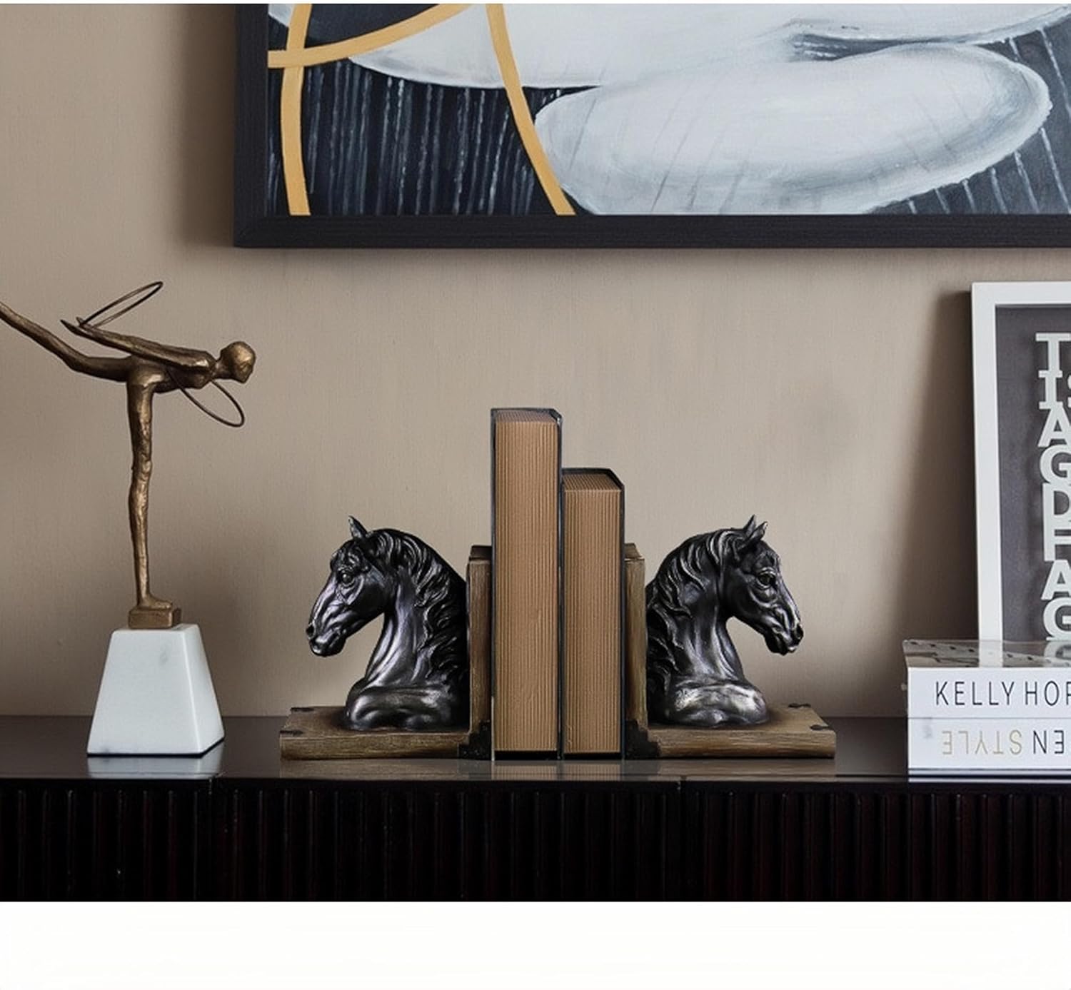 Bookends Decorative Horse Head, Horse Head Bookends for Shelves, Unique Gift with Horse Head, Brown