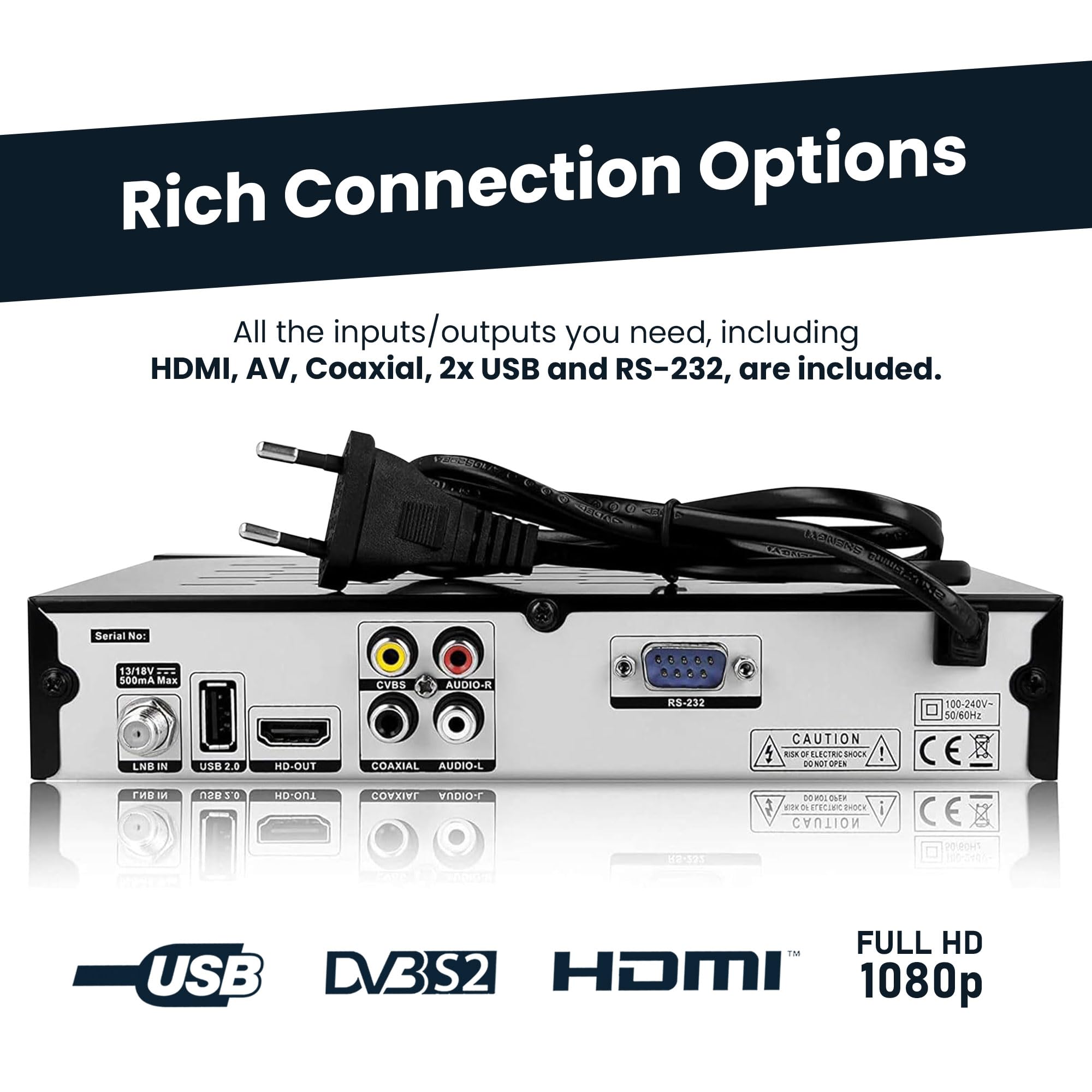 Hd-line 20500 HD Receptor Digital de satélite (DVB-S/DVB-S2, HDMI, AV, 2 Puertos USB 2.0, Full HD 1080p, Salida de Audio Digital) [preprogramado para Astra, Hotbird y Türksat]