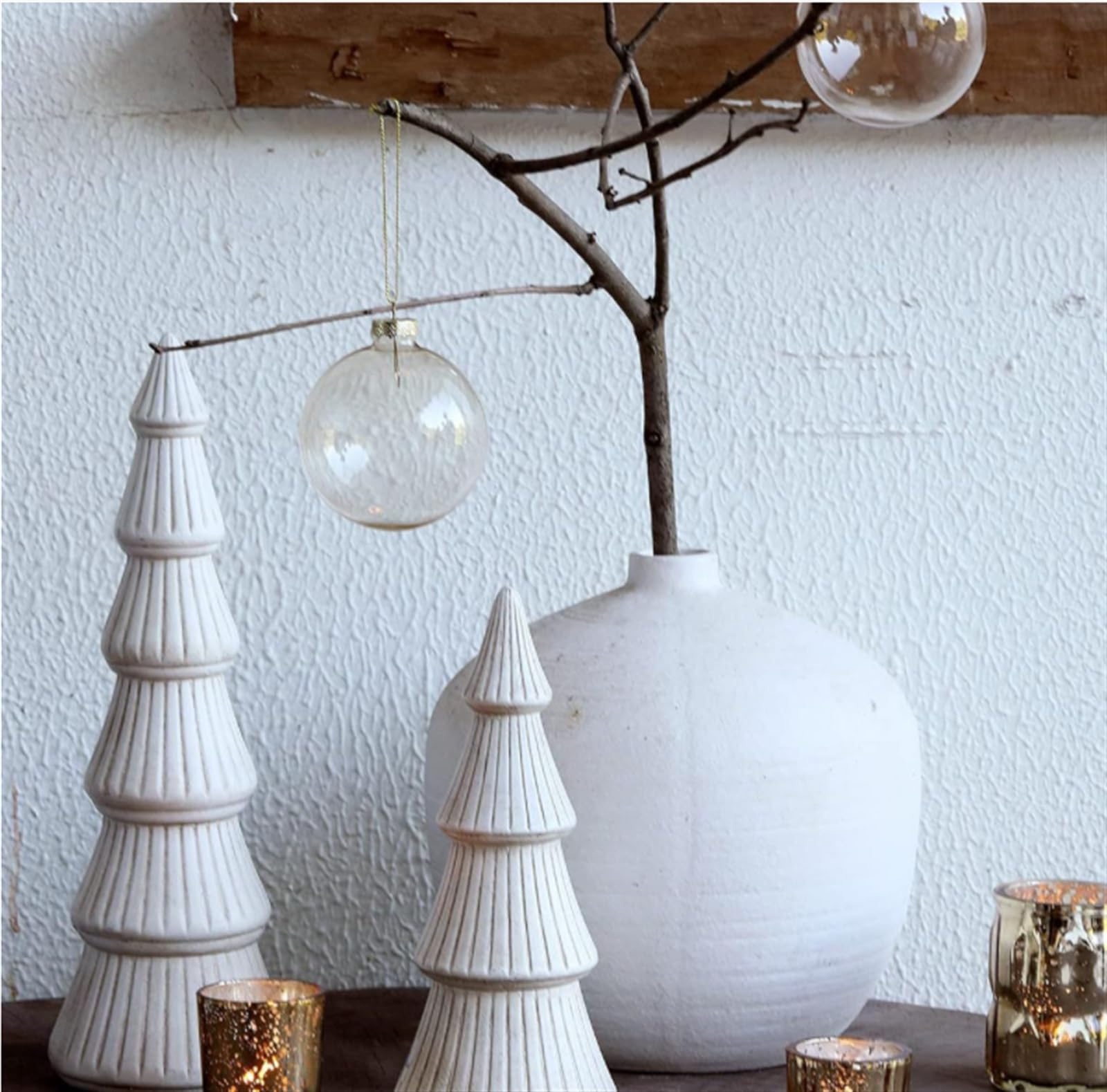 Choinka Sztuczna Drewniana Choinka, Statua Drzewa Na Blacie Drewniana Ozdoba Na Środek Biurka Home Decor Dekoracja Bożonarodzeniowa(White,20cm)
