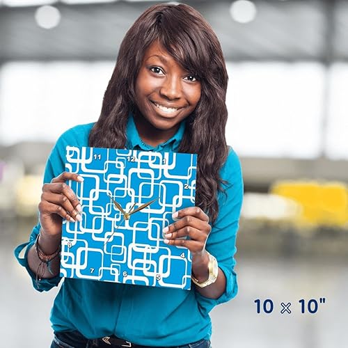 Miniatura 4 de 3dRose, Retro MCM Square Motif Vintage Pattern 1 Blue, 10x10 Wall Clock