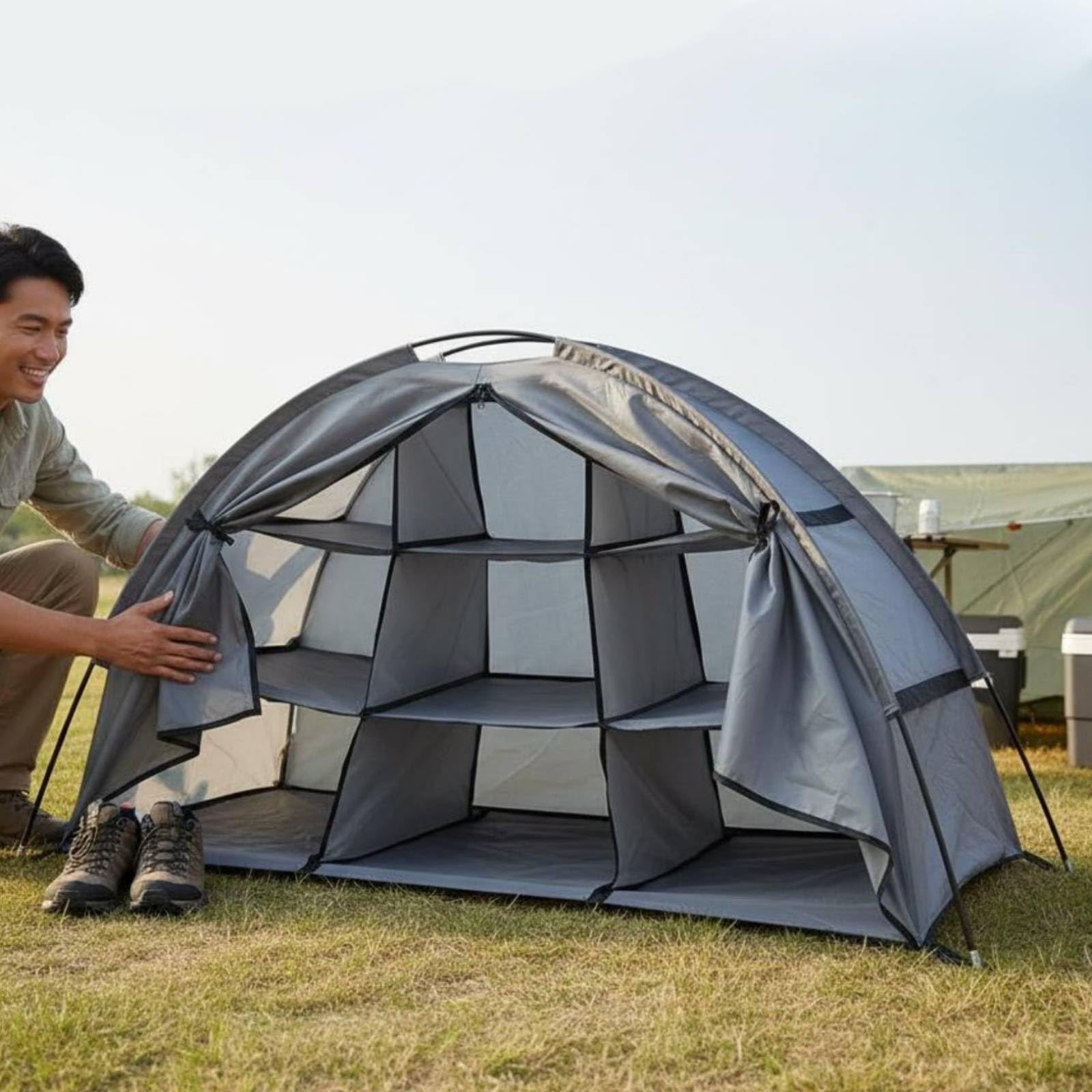 Qianly Armoire de Camping Pliable Portable Armoire de Tente Pliable Compact Meuble Rangement Tente pour Voyageurs