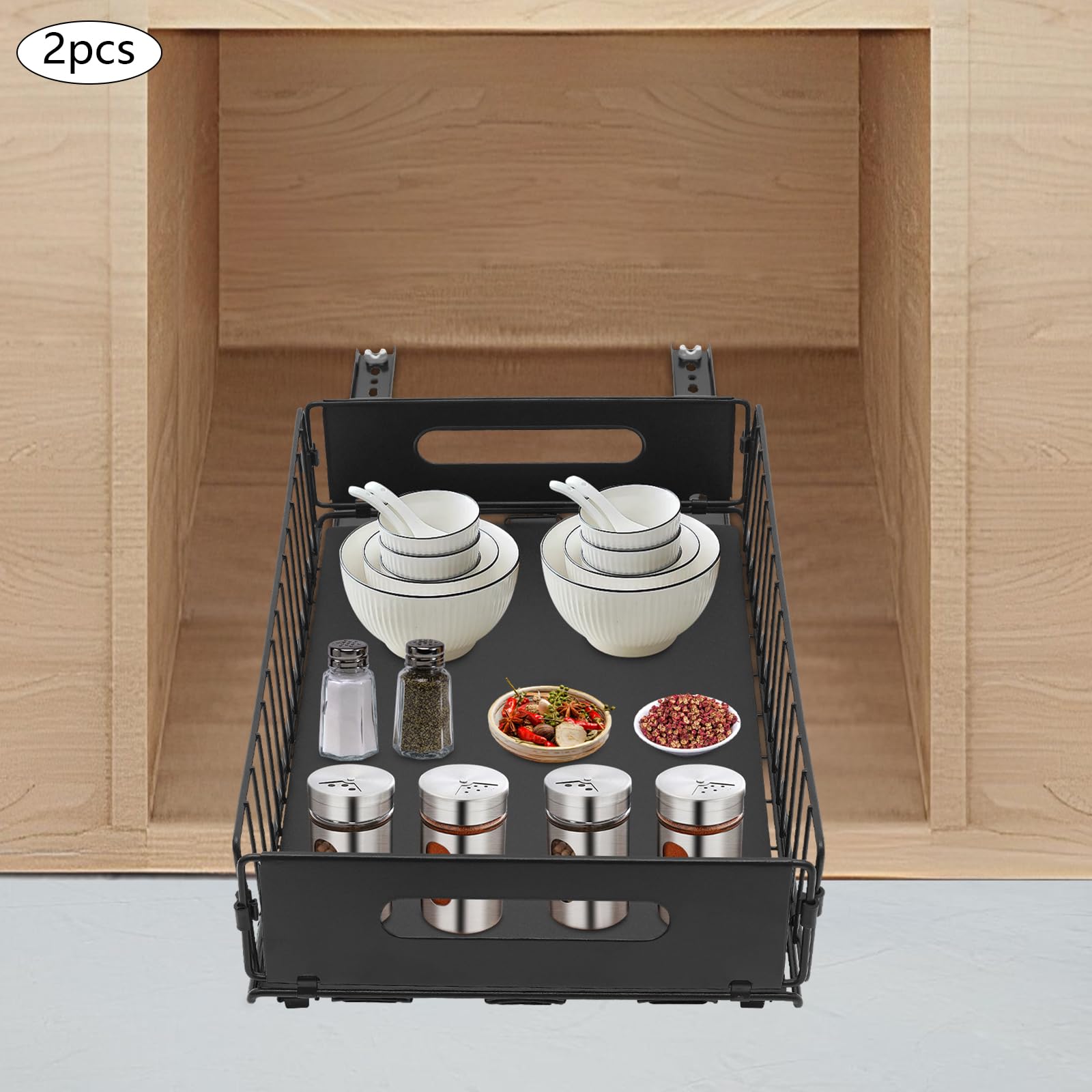 Confezione da 2 organizzatori estraibili, organizer per armadi per cucina e bagno, con 5 kg di capacità elevata, facile installazione per gli amanti della casa e dell'ordine