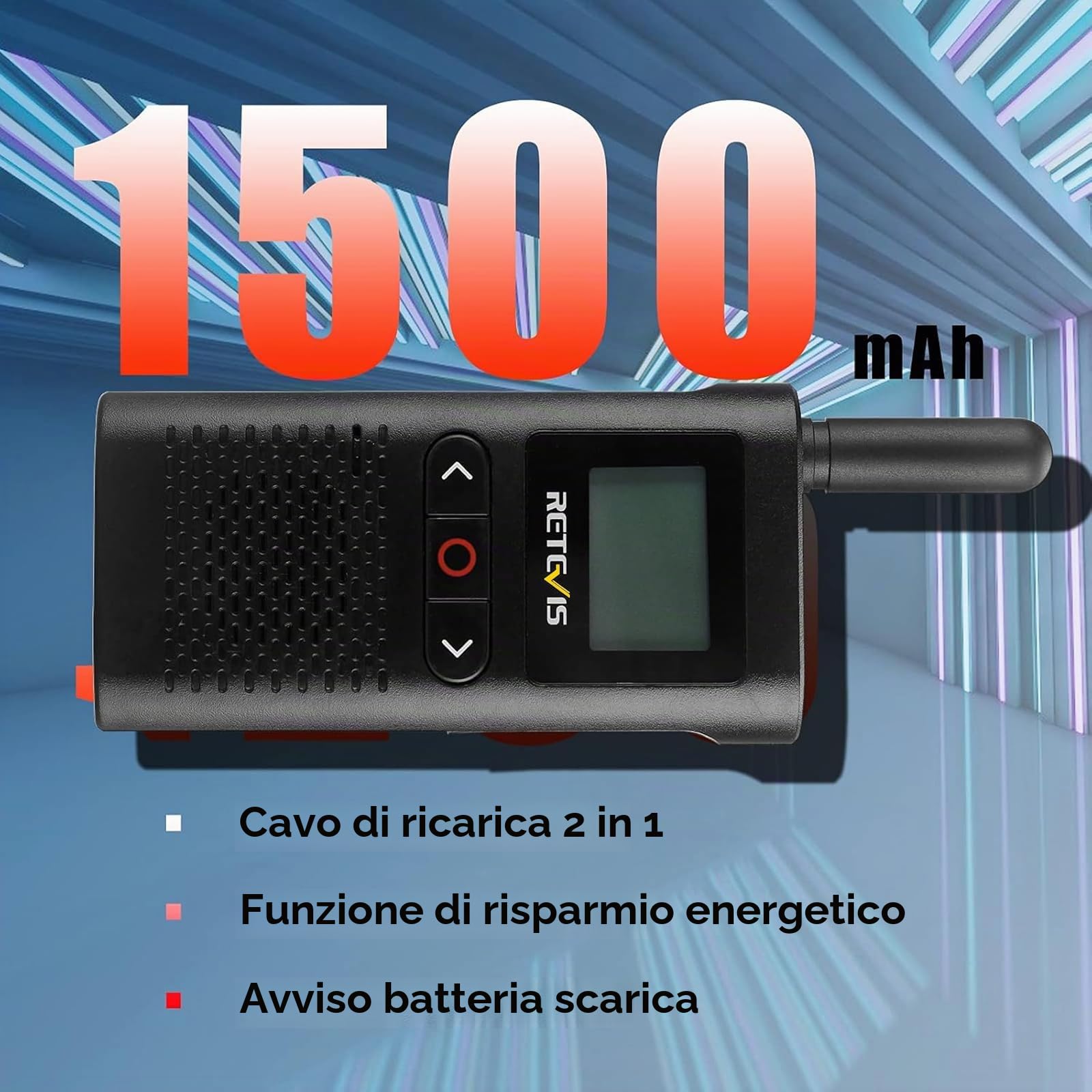 Retevis RB628 Walkie Talkie, PMR446 Mini Walkie-Talkie Professionali 1500mAh, Schermo LCD VOX, 1500mAh Ricetrasmittenti Ricaricabili con Auricolare per Scuola, Hotel, Ristoranti (10PZ, Nero)