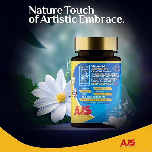 Miniatura 5 de AJS Calm Mood Support  Sleep Aid  Cápsulas para aliviar el estrés con melatonina, L-teanina, GABA, valeriana, manzanilla, vitamina B6 B12, magnesio,