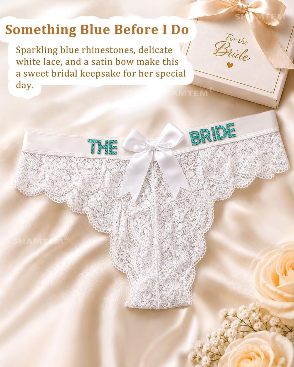 Womens Lace Panties Bow Sexy Underwear for Women with Gold Letters Cute Bridal Lingerie Gifts