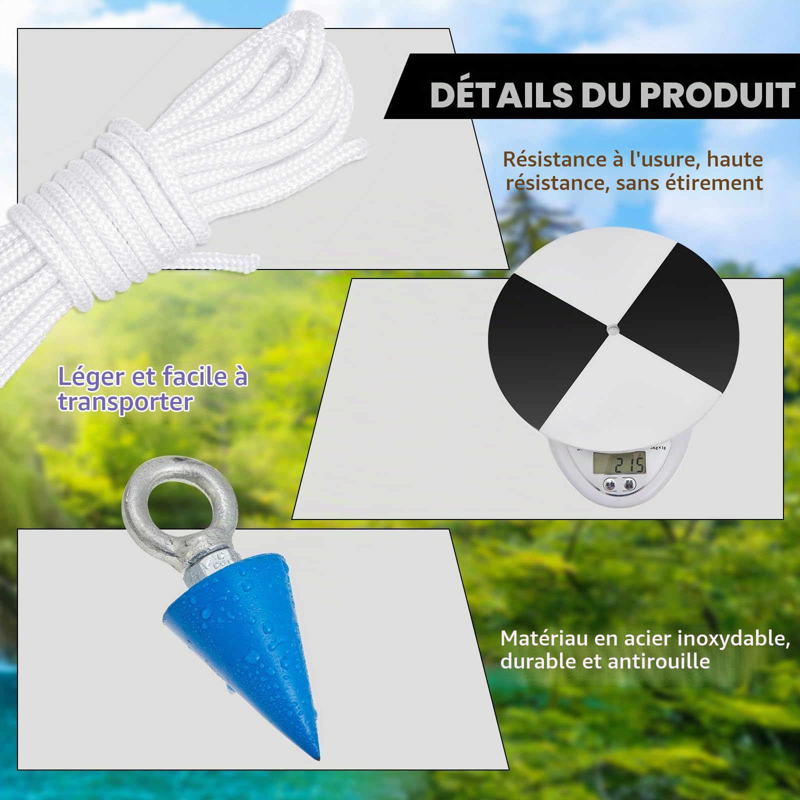 Copkim Lot de disques Secchi en plastique de 20 cm avec quadrants noirs et blancs, cône en acier, ligne de maintien et mètre ruban de 30,5 m pour des mesures de clarté