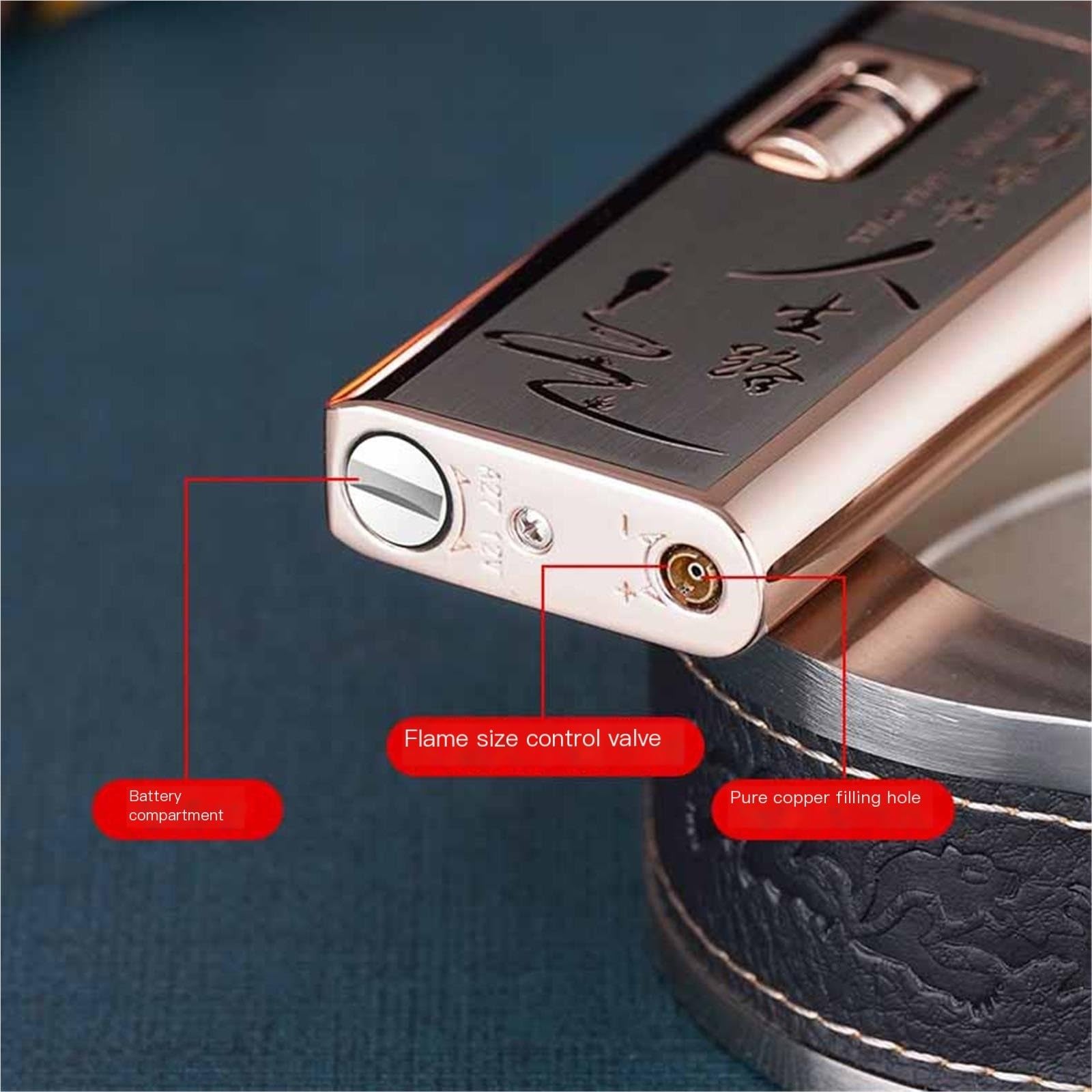 Encendedor de butano resistente al viento, encendedor de llama de chorro con tamaño de llama ajustable, ideal para puros, camping, barbacoa y actividades al aire libre, gran regalo para hombres