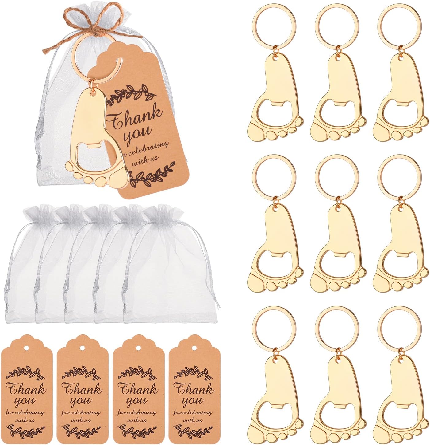 50PC Footprint Keychain Bottle Opener Baby Shower for Guest Baby Shower Gifts