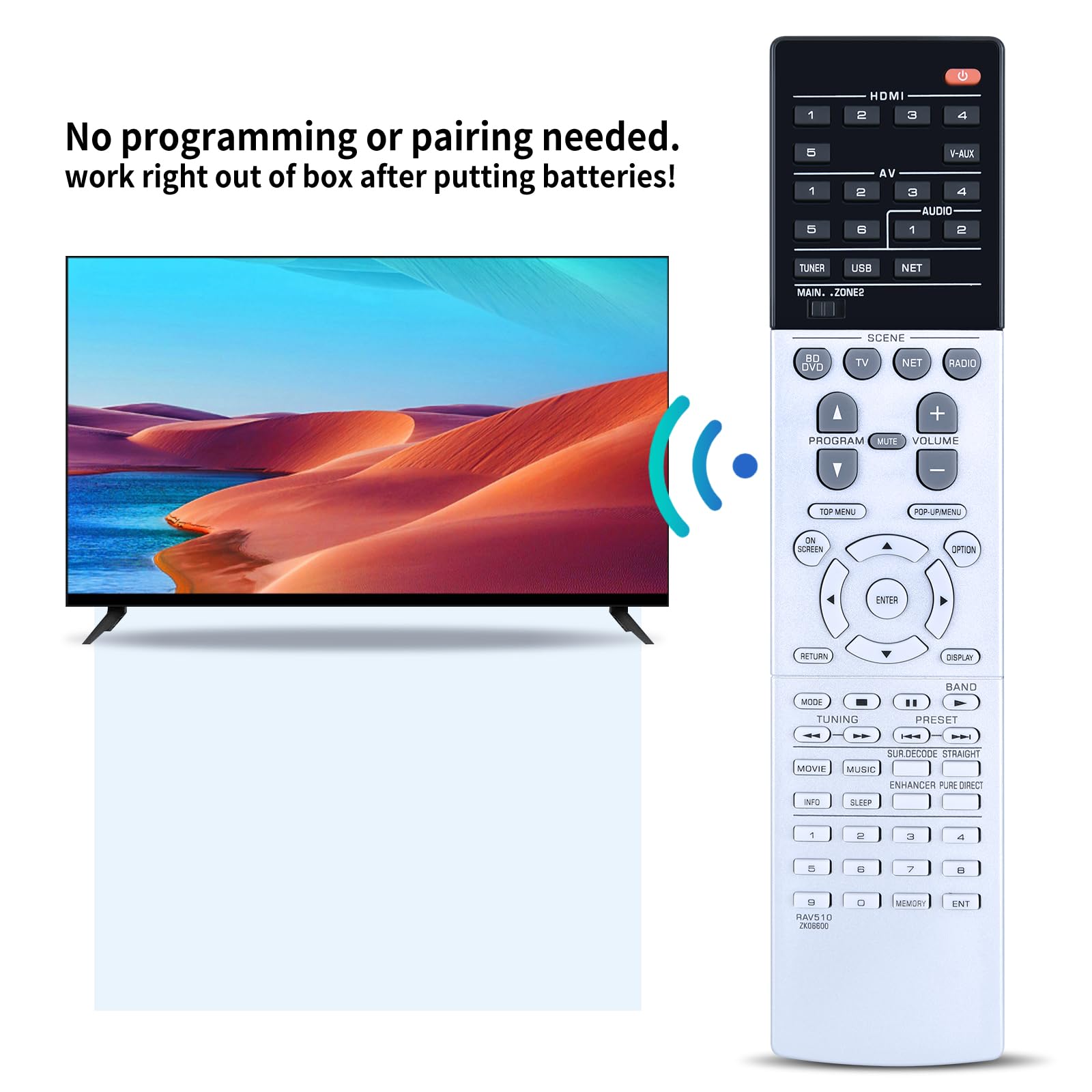 New RAV510 Remote Control for YAMAHA ZK06600 ZK066000 RX-A740 RA-V677, black - Image 4