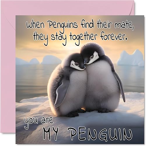 Miniatura 8 de Tarjeta de aniversario de pingüinos  Penguins In Love  Bonita tarjeta romántica para novia, novio, esposa, marido, pareja, amigo, él, ella, tarjetas
