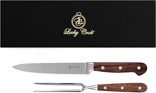 Juego de cuchillos de trinchar de 8 pulgadas y tenedores de 6 pulgadas, acero inoxidable para pavo, carne, barbacoa, rebanado de precisión, elegante