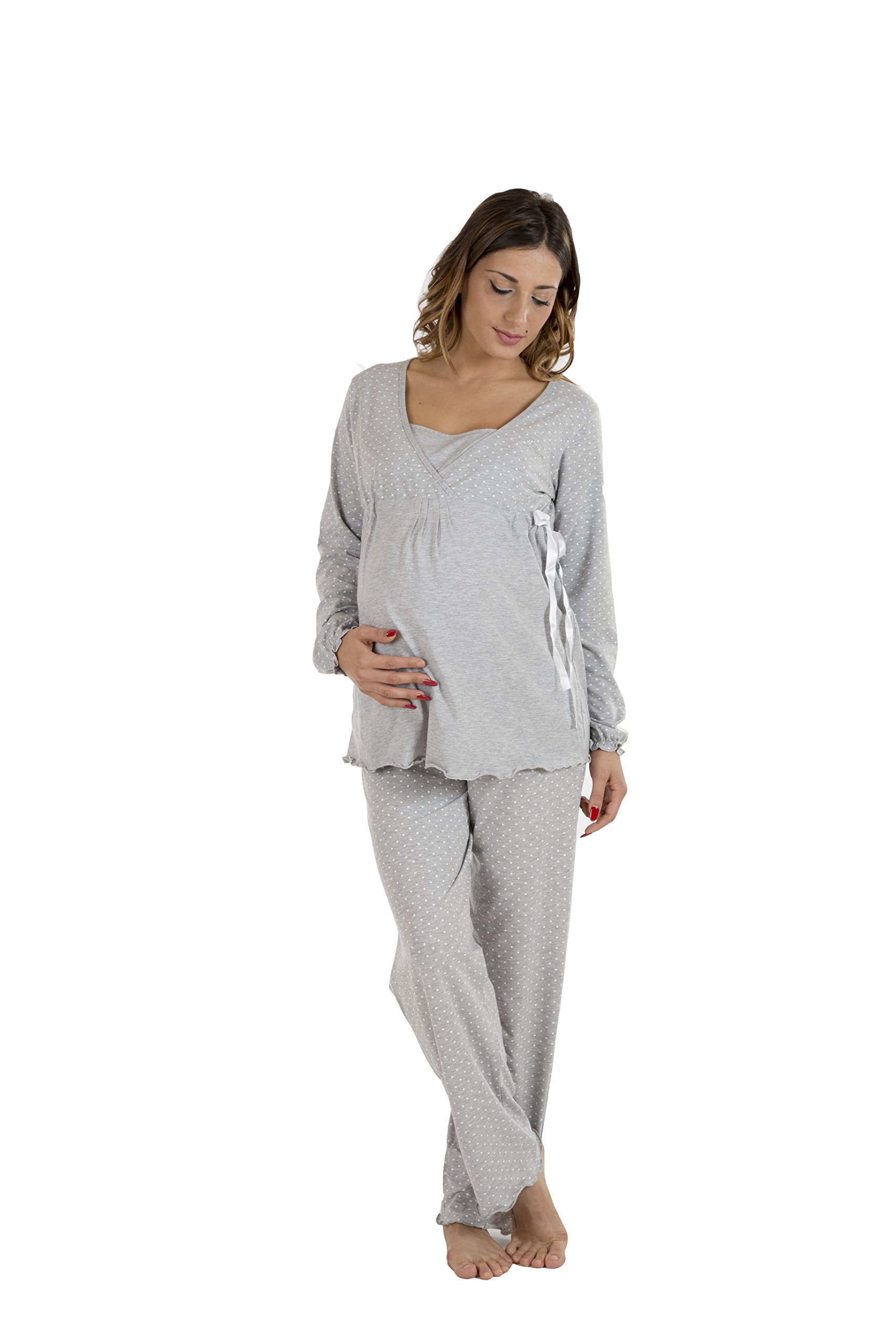 Premamy - Pyjama für Mutterschaft, Schleife Stil, Zwei-Wege-Stretch-Baumwolle, prä-Post-Partum