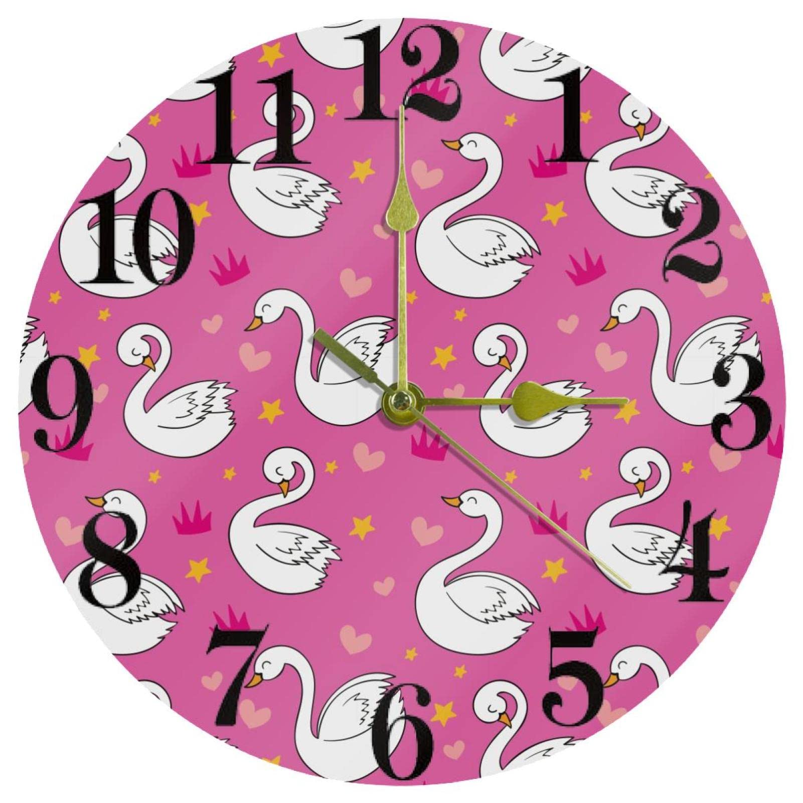 Horloge murale silencieuse Happy Swan 25,4 cm pour supprimer le tic-tac