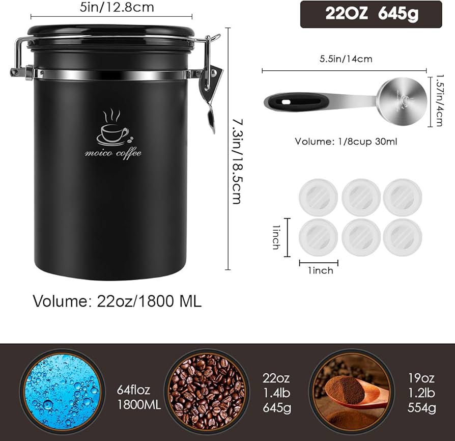 Amazon.com: Coffee Canister, MOICO 22oz Stainless Steel Airtight