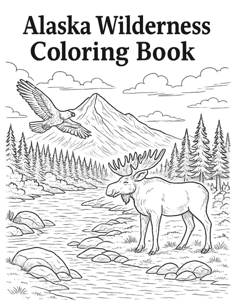 Alaska Wilderness Coloring Book: 30 Relaxing Nature Scenes of Mountains, Wildlife & Adventure