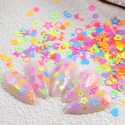 Miniatura 4 de Juego de 12 cuadrículas coloridas con diseño de corazón para uñas, lentejuelas con purpurina 3D, holográfico, paquete mixto, diseños de letras de