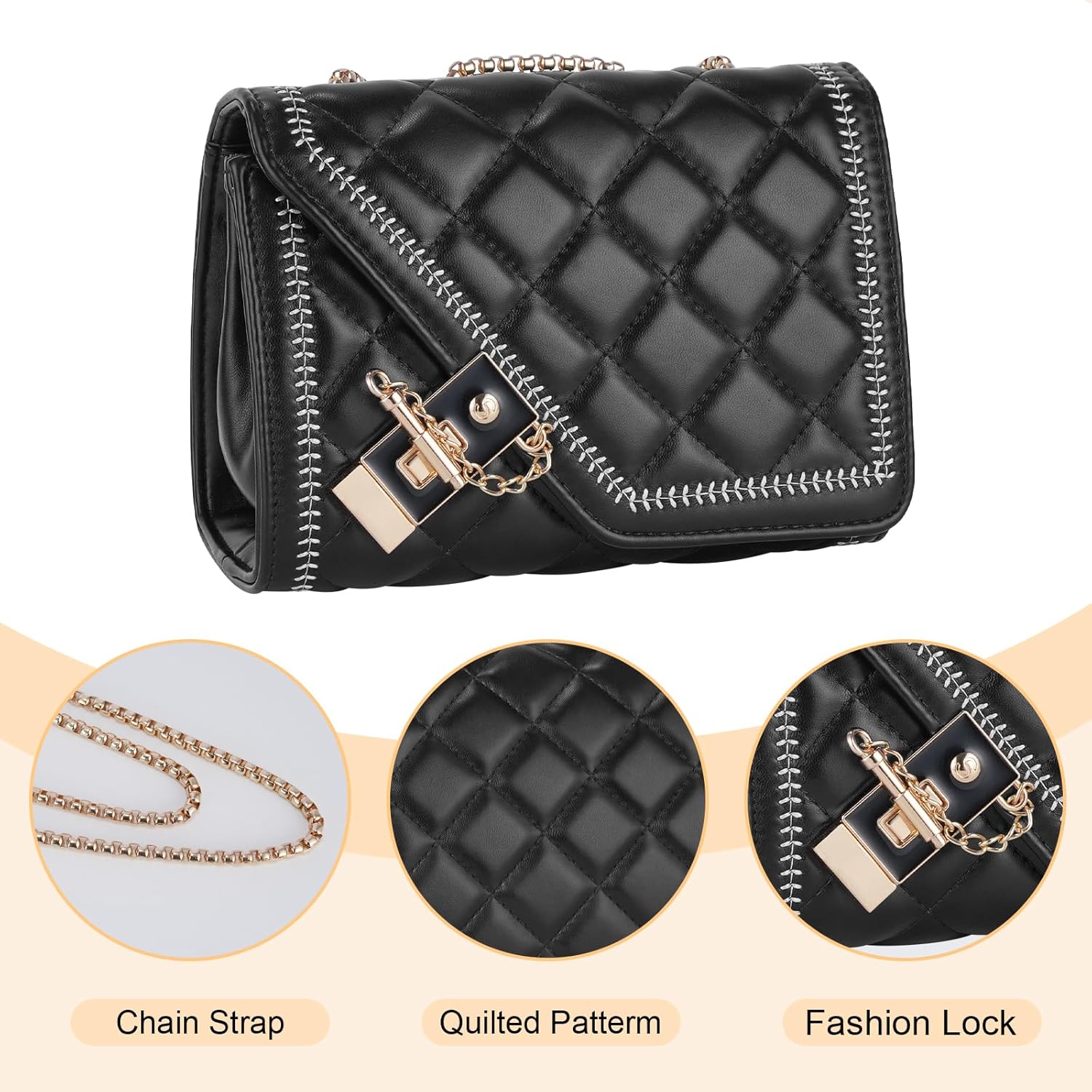 Aiqudou Quilted Crossbody Bag for Women - Leather Shoulder Bag Fashion Chain Small Purse - Image 4