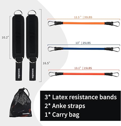 Miniatura 4 de Bandas profesionales de resistencia al tobillo con puños, banda de tobillo para entrenamiento, diferentes longitudes y libras, tobillera para