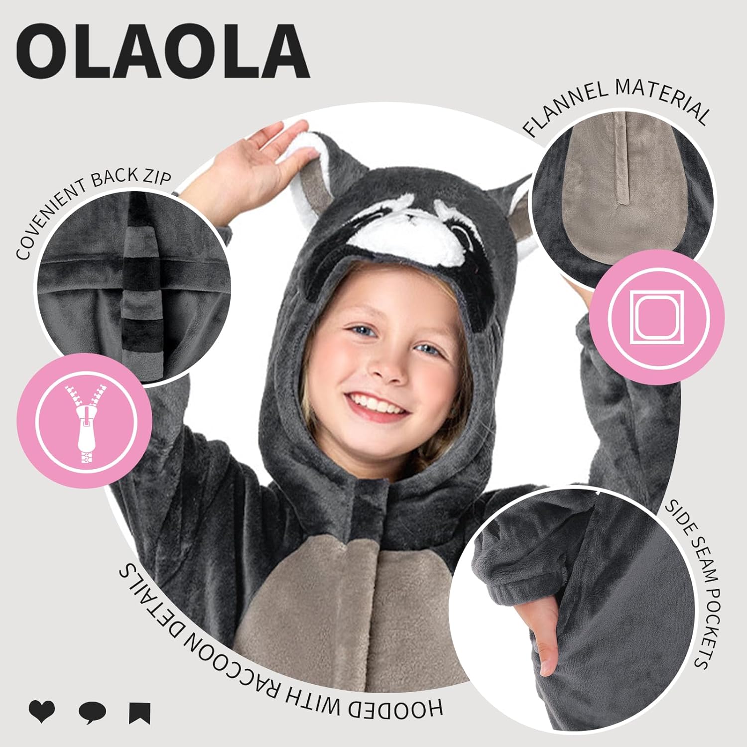 OLAOLA Kids Animal Onesie, Unisex Onesies, Plush Cosplay Pajamas for Girls Boys, One-Piece Sleepwear Halloween Costume - Image 6
