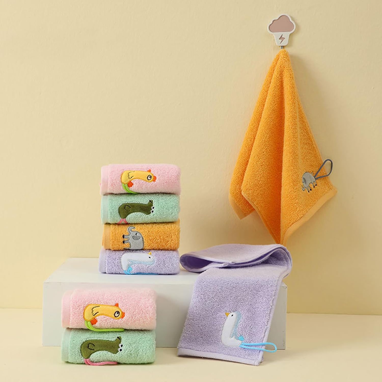 TONWHAR 4 Pack Kids Washcloth Towels,Soft Absorbent Multi-Purpose Fingertip Towels & Face Cloths (19.6"X9.8")