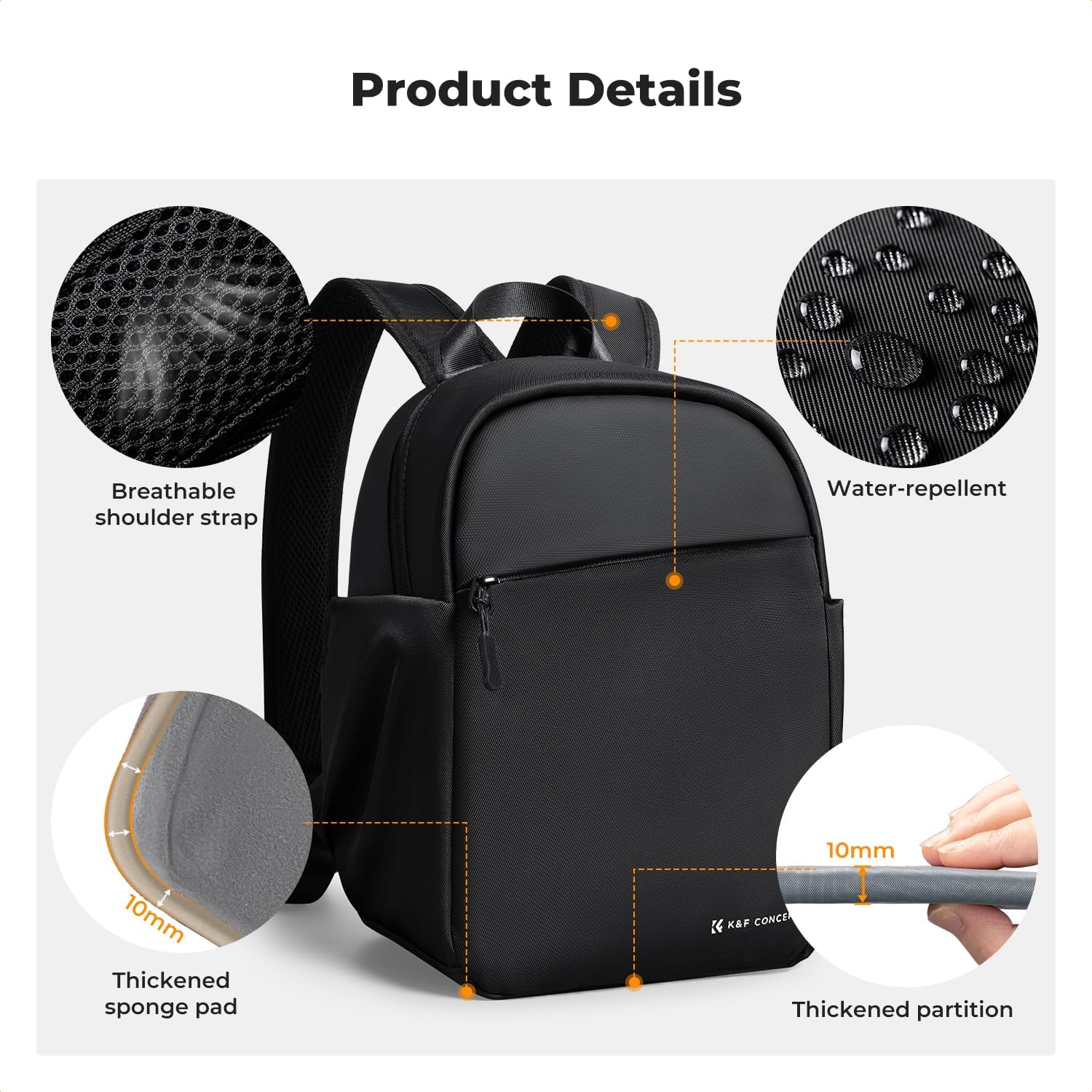 K&F CONCEPT Camera Backpack, Lightweight Camera Bag for Photographers, Portable Photography Bag Compatible with Canon/Nikon/Sony - Black - Image 6