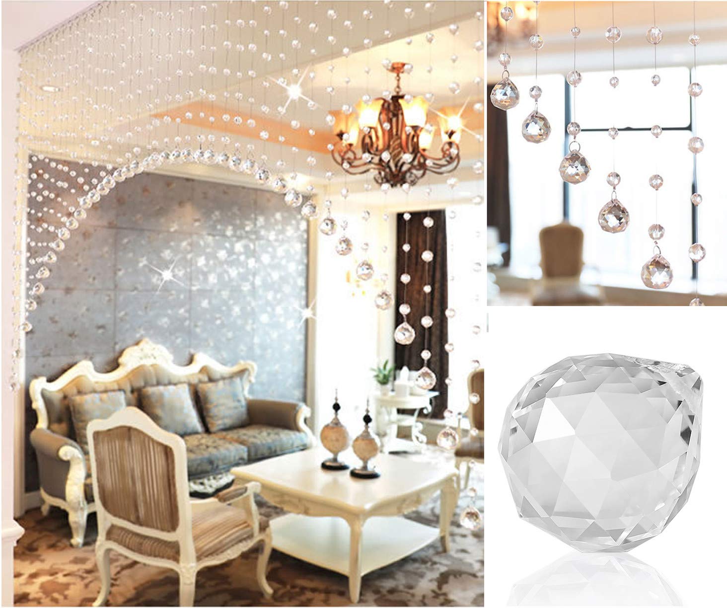 PINDIA 45 String Fancy Sparkling Arch Bead Hanging Curtain with Pure Glass Drops - Transparent 2