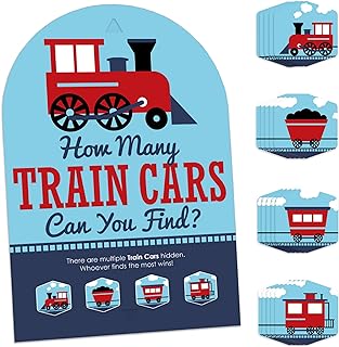 Big Dot of Happiness Railroad Party Crossing - Steam Train Birthday Party or Baby Shower Scavenger Hunt - 1 Stand and 48 Game Pieces - Hide and Find Game