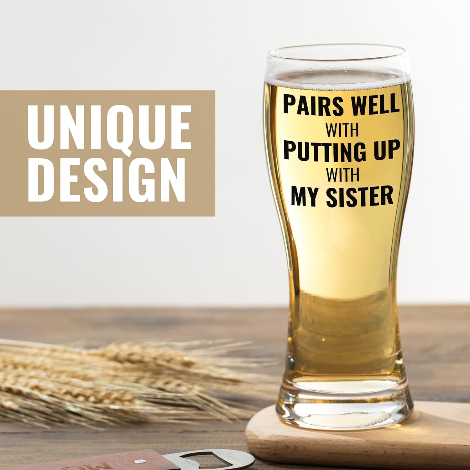 Onebttl Gifts for Brother in Law from Sister in Law, Beer Glass Funny Gift Idea for Christmas, Father's Day, Birthday, Box and Greeting Card Included