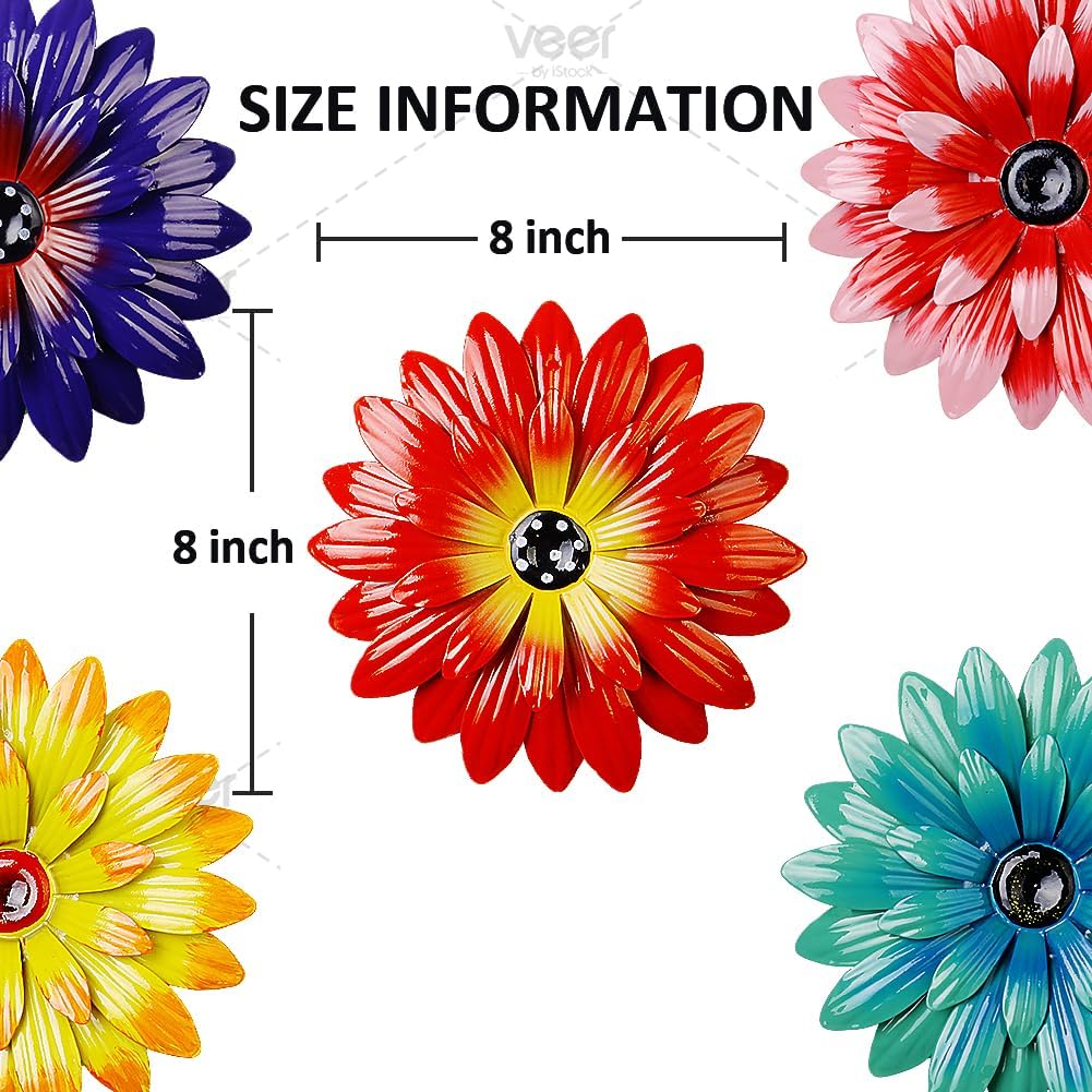 AfooBezos 6 Pieces Metal Flowers Outdoor Decor, 8 Inch Wall Art 3D Daisy Decor Multiple Layer Farmhouse Boho Style Metal Art for Indoor Outdoor Home Living Room Office Garden Porch Decors