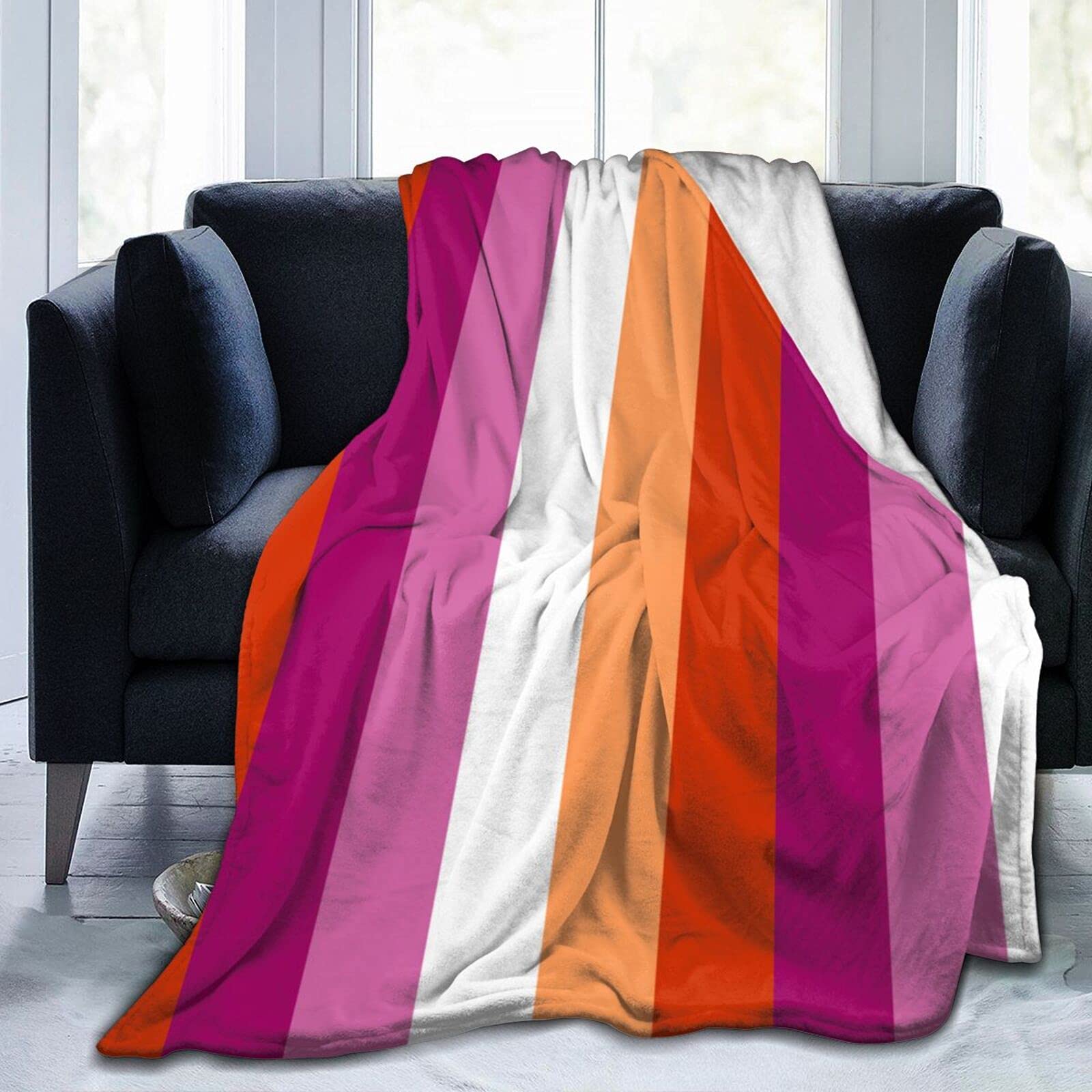 Lktbjemfy Lesbian Pride Flag Throw Blanket, Flannel Blanket, Soft Lightweight Warm All-Season Blanket For Bed, Couch, Sofa 60"X50"