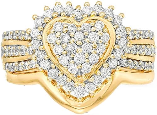 Miniatura 5 de Juego de anillos de dos piezas para mujer, anillo de diamantes de imitación para mujer, anillo de diamantes de boda, anillo de diamante completo 5