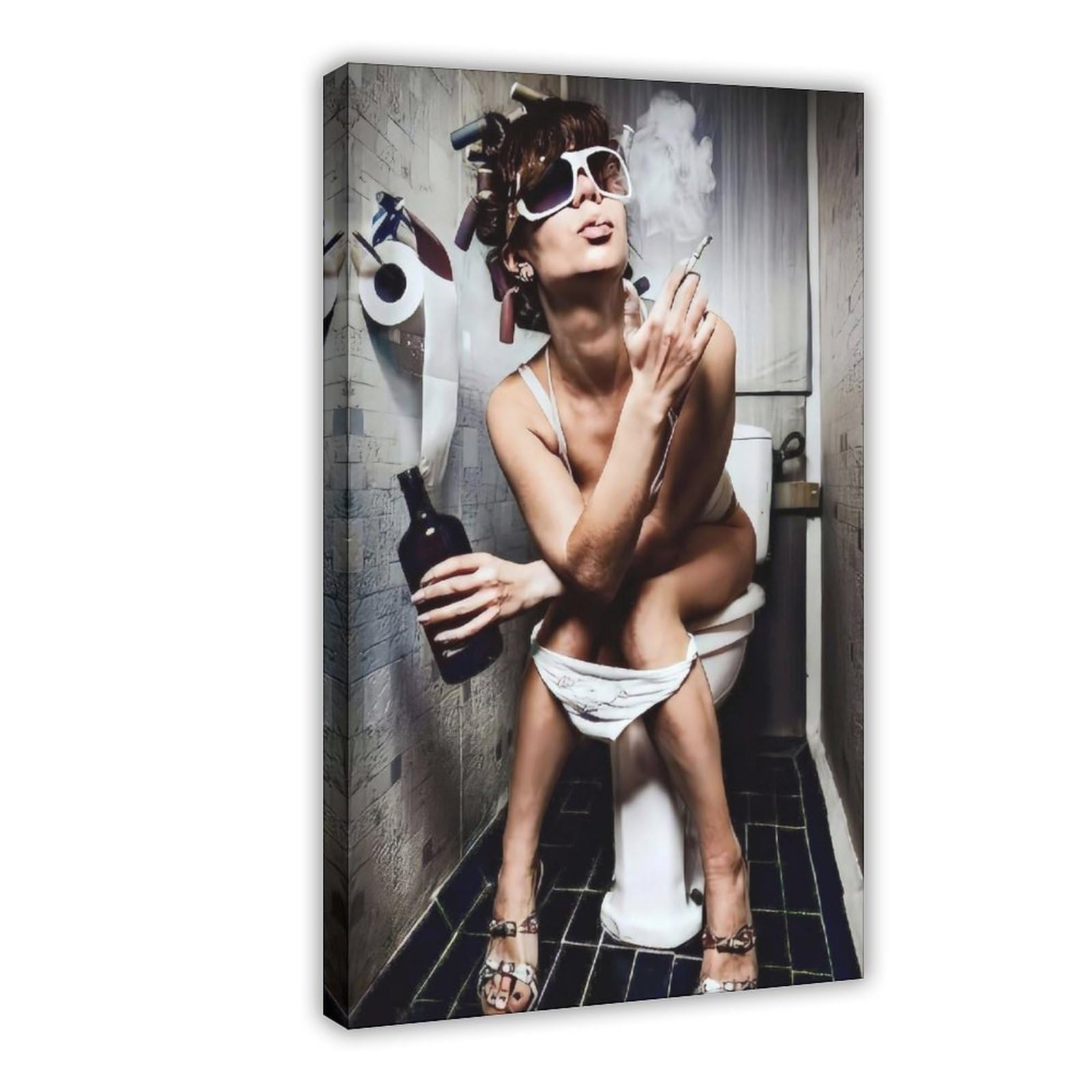 NCUDANK The Girl Sitting on The Toilet. Canvas Poster Bedroom Decor Landscape Office Room Decor Gift 20x30inch(50x75cm)