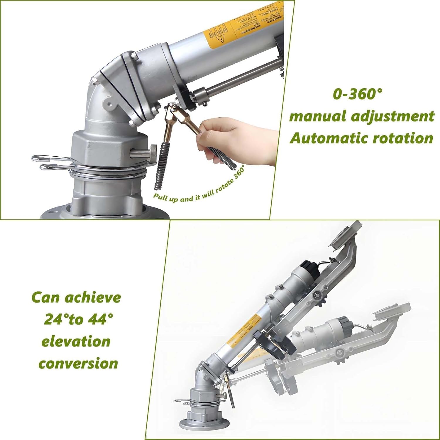 Irrigatore Agricolo da 2", Pistola A Spruzzo per Irrigazione con 5 Ugelli, Getto Dacqua Regolabile A 360° per Grandi Superfici, Irrigatore A Impatto per Cortile, Prato, Giardino