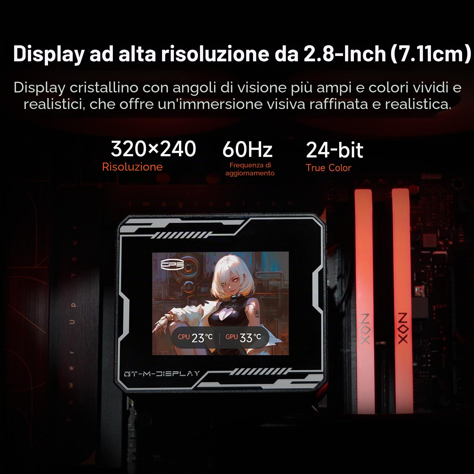 PCCOOLER CPS GT360M ARGB Display BK, AIO CPU Cooler TDP 300W con schermo IPS da 2,8", sistema di raffreddamento a liquido con 3 ventole ARGB PWM, per Intel LGA 1851/115X/1700/1200 & AMD AM5/AM4