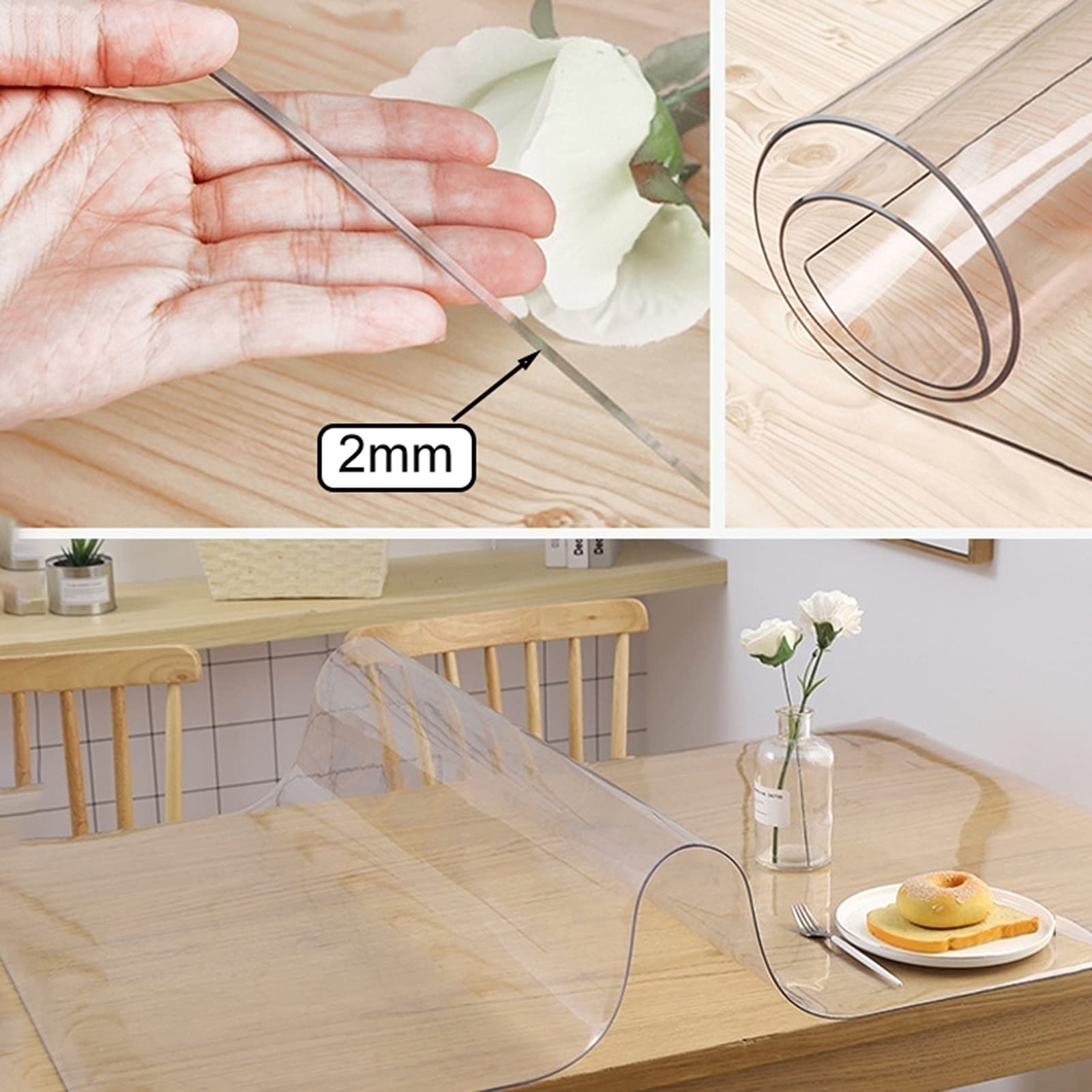 DIKARIYA Mantel Transparente, 100x120CM Mantel Transparente Mesa Rectangular, Mantel PVC Transparente, Mantel Plastico Transparente, Protector De Mesa Cocina, Lavable, Impermeable Y Antibacteriano