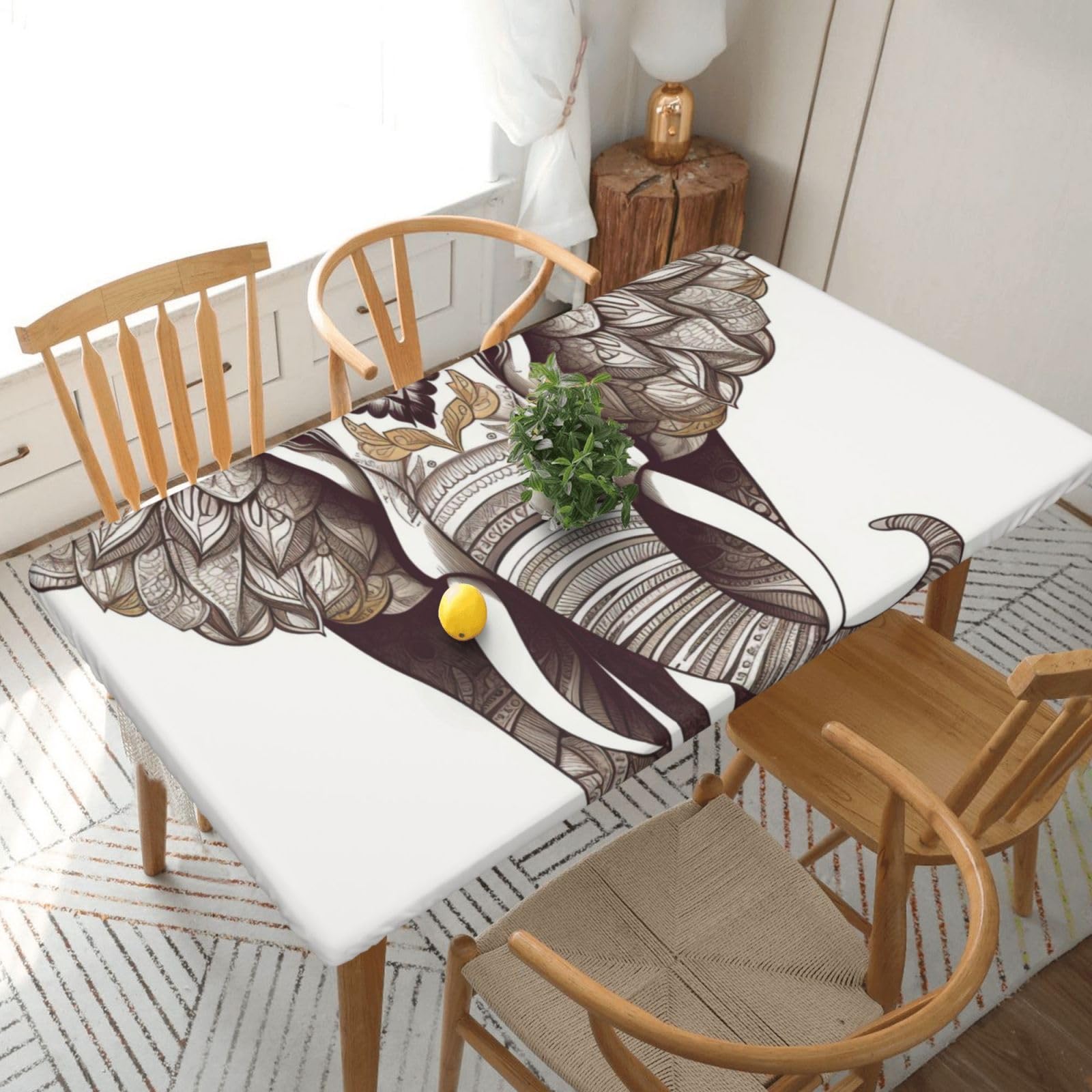 WPKJU Elephant Art Printed Tablecloths 5ft Rectangular Table Covers Washable Polyester Decorative Table Cloth for Dining Table Picnic Wedding