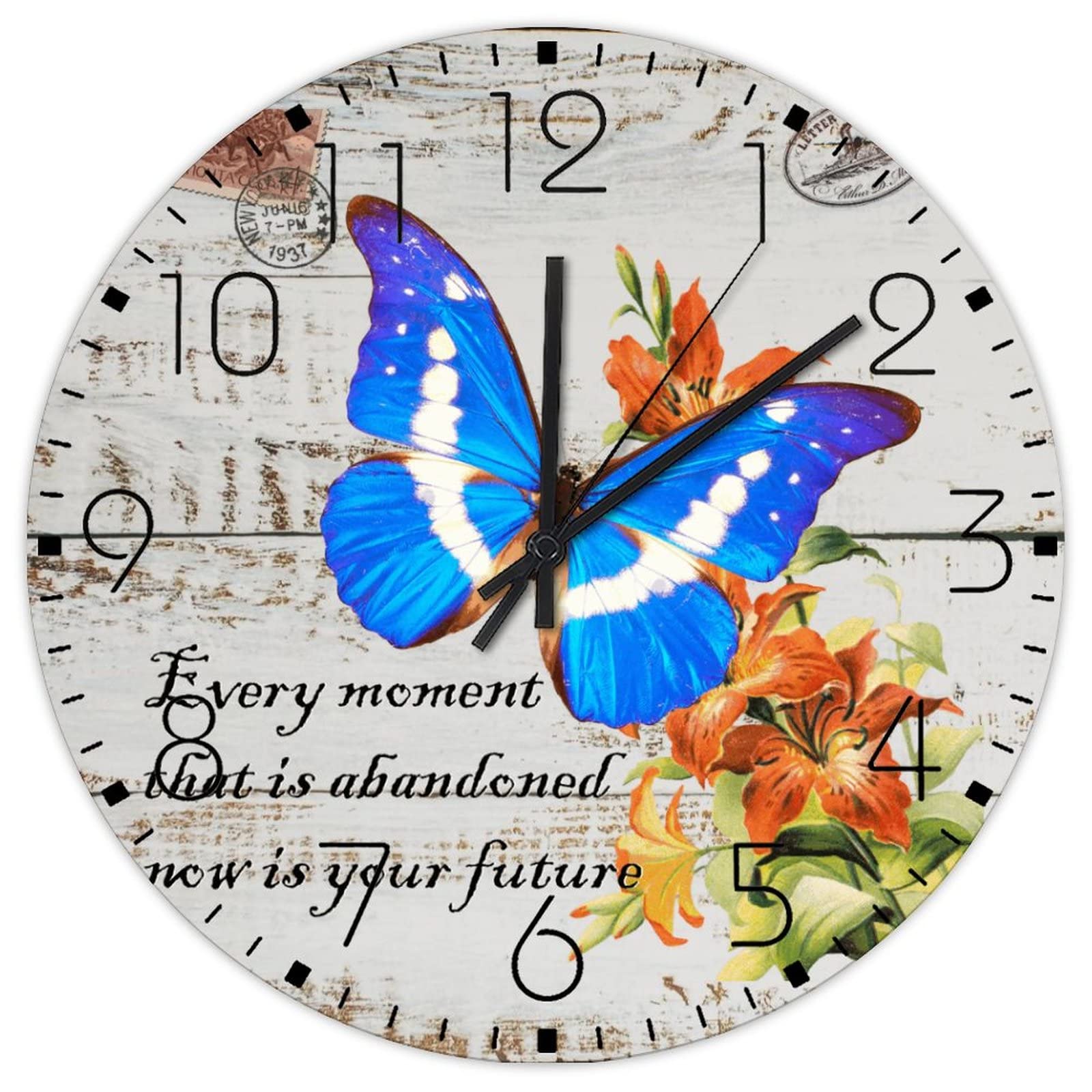 Horloge sans tic-tac papillon coloré, décoration murale sans cadre 38,1 cm